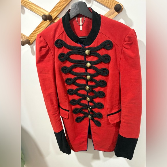Free People Seamed and Structured Military Blazer in red and black. - Picture 6 of 9